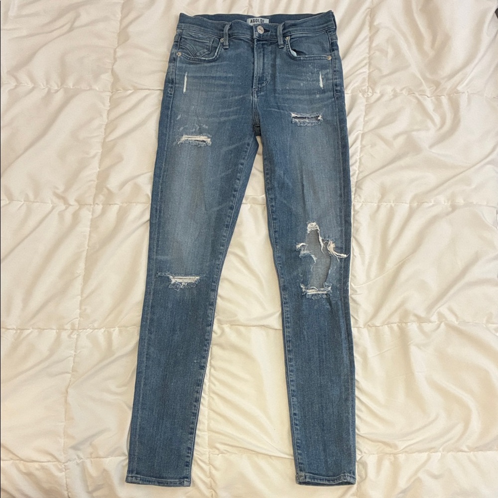 AGOLDE Sophie High Rise Distressed Blue Denim Jeans Size 25